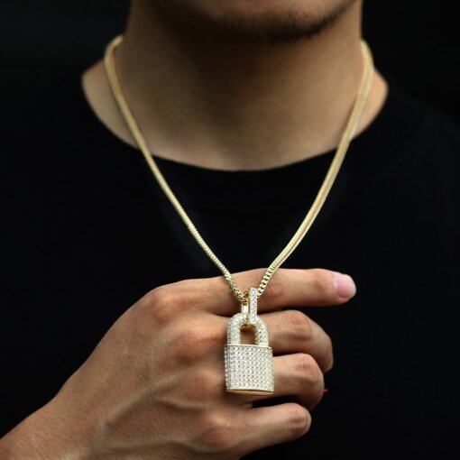 This Is A Product Picture Of Faux Diamond Lock Pendant