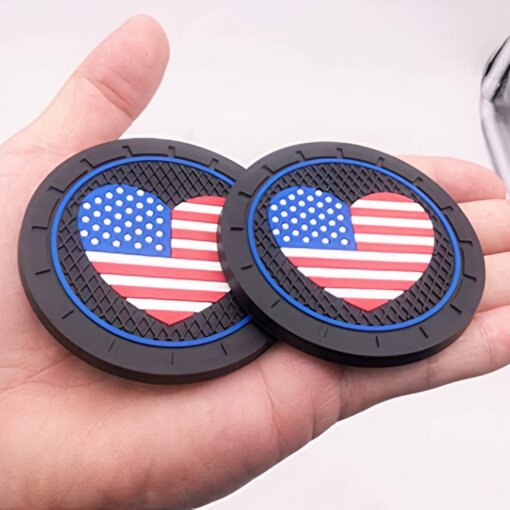 This Is A Product Picture Of The 2 American Flag Heart Coaster