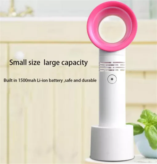 This Is A Detailed Image Of The Rechargeable Usb Bladeless Hand Fan