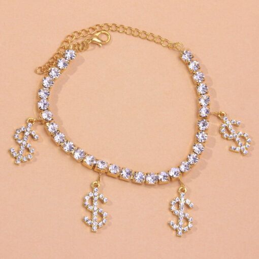 This Is A Product Image Of The Dollar Pendant Anklet In Gold